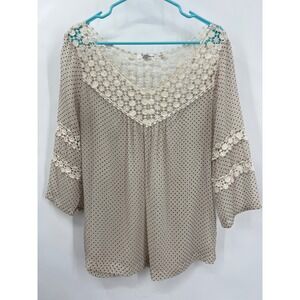 Sheer Polka Dot Crochet Lace Romantic Blouse Womens M Coquette Cottagecore
